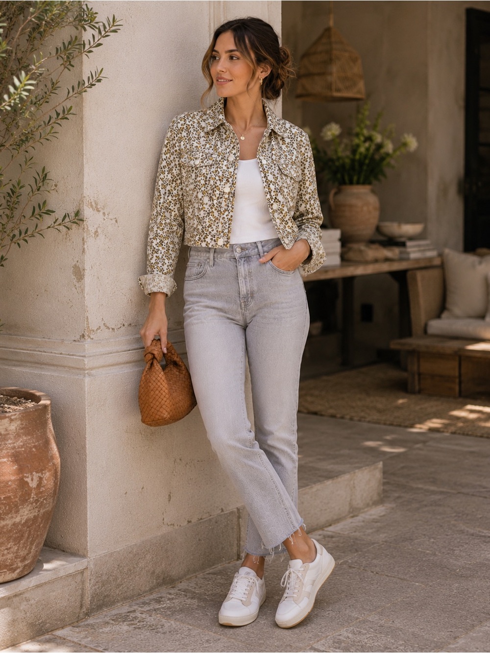 ANTHROPOLOGIE SOLITAIRE New HANDMADE Snap Floral‎ Eyelet Jean Denim Jacket LARGE